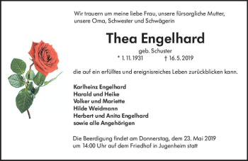 Traueranzeige von Thea Engelhard von vrm-trauer