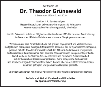 Traueranzeige von Theodor Grünewald von vrm-trauer