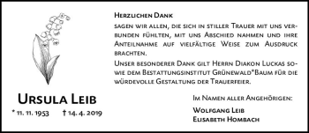 Traueranzeige von Ursula Leib von vrm-trauer