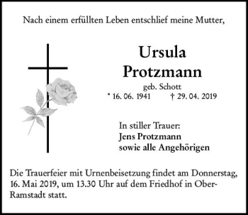 Traueranzeige von Ursula Protzmann von vrm-trauer
