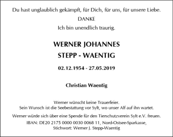 Traueranzeige von Werner Johannes Stepp-Waentig von vrm-trauer
