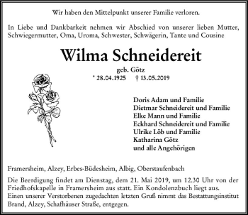 Traueranzeige von Wilma Schneidereit von vrm-trauer
