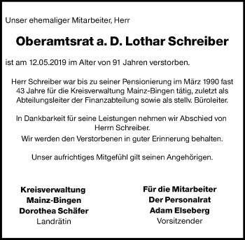 Traueranzeige von Lothar Schreiber von VRM-Trauer