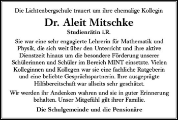 Traueranzeige von Aleit Mitschke von vrm-trauer