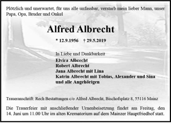 Traueranzeige von Alfred Albrecht von vrm-trauer