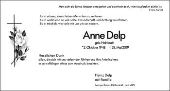 Traueranzeige von Anne Delp von vrm-trauer
