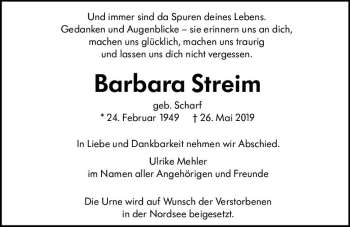 Traueranzeige von Barbara Streim von vrm-trauer