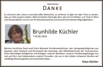 Traueranzeige von Brunhilde Küchler von vrm-trauer