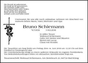 Traueranzeige von Bruno Schiemann von vrm-trauer