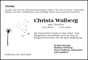 Traueranzeige von Christa Walberg von vrm-trauer
