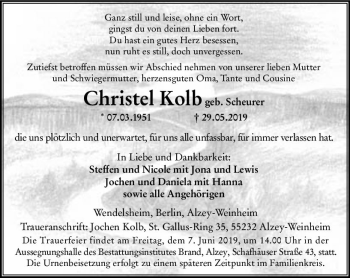 Traueranzeige von Christel Kolb von vrm-trauer