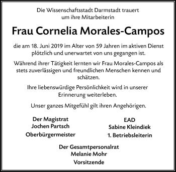 Traueranzeige von Cornelia Morales-Campos von vrm-trauer