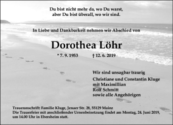 Traueranzeige von Dorothea Löhr von vrm-trauer