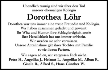 Traueranzeige von Dorothea Löhr von vrm-trauer