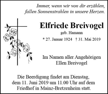 Traueranzeige von Elfriede Breivogel von vrm-trauer