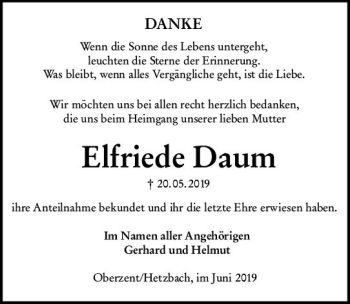 Traueranzeige von Elfriede Daum von vrm-trauer