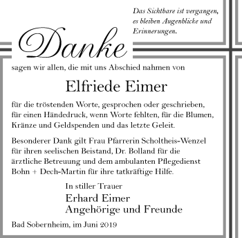 Traueranzeige von Elfriede Eimer von vrm-trauer