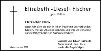 Traueranzeige von Elisabeth Fischer von vrm-trauer