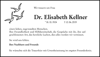 Traueranzeige von Elisabeth Kellner von vrm-trauer