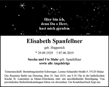 Traueranzeige von Elisabeth Spanfellner von vrm-trauer