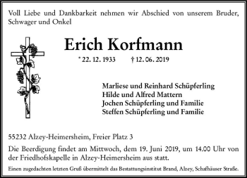 Traueranzeige von Erich Korfmann von vrm-trauer