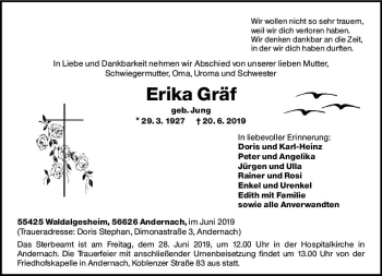 Traueranzeige von Erika Gräf von vrm-trauer