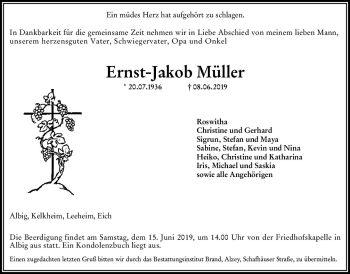 Traueranzeige von Ernst-Jakob Müller von vrm-trauer
