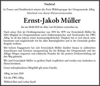 Traueranzeige von Ernst-Jakob Müller von vrm-trauer