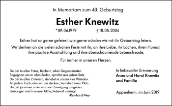 Traueranzeige von Esther Knewitz von vrm-trauer
