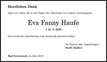Traueranzeige von Eva Fanny Haufe von vrm-trauer