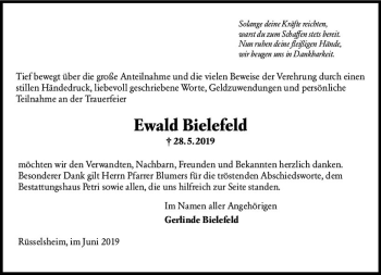 Traueranzeige von Ewald Bielefeld von vrm-trauer