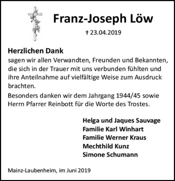 Traueranzeige von Franz-Joseph Löw von vrm-trauer