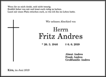 Traueranzeige von Fritz Andres von vrm-trauer