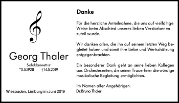 Traueranzeige von Georg Thaler von vrm-trauer