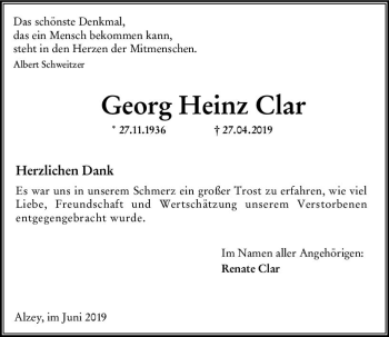 Traueranzeige von Georg Heinz Clar von vrm-trauer