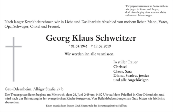 Traueranzeige von Georg Klaus Schweitzer von vrm-trauer