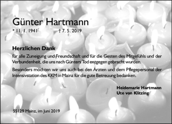 Traueranzeige von Günter Hartmann von vrm-trauer