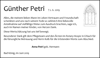Traueranzeige von Günther Petri von vrm-trauer