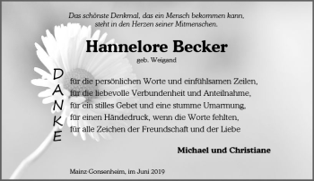 Traueranzeige von Hannelore Becker von vrm-trauer