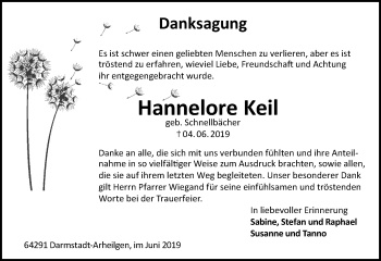 Traueranzeige von Hannelore Keil von vrm-trauer
