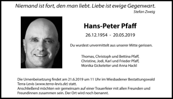 Traueranzeige von Hans-Peter Pfaff von vrm-trauer