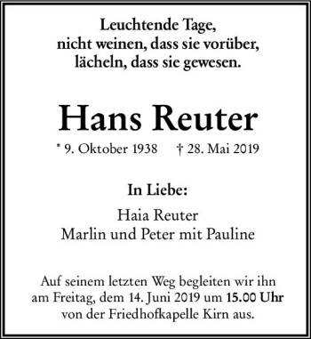 Traueranzeige von Hans Reuter von vrm-trauer
