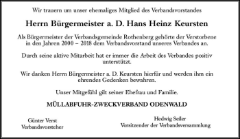 Traueranzeige von Hans Heinz Keursten von vrm-trauer