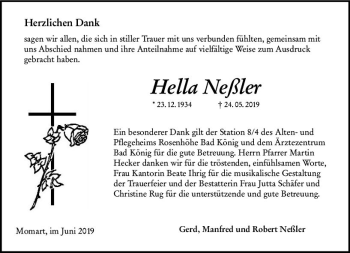 Traueranzeige von Hella Neßler von vrm-trauer