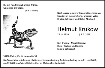 Traueranzeige von Helmut Krukow von vrm-trauer