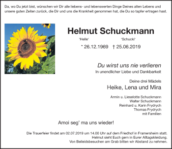 Traueranzeige von Helmut Schuckmann von vrm-trauer