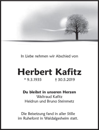Traueranzeige von Herbert Kafitz von vrm-trauer