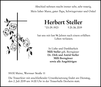 Traueranzeige von Herbert Steller von vrm-trauer