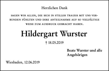 Traueranzeige von Hildergart Wurster von vrm-trauer