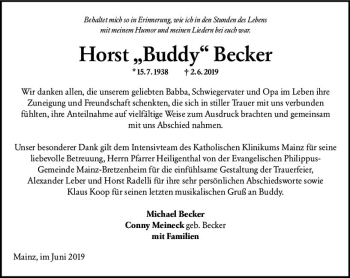 Traueranzeige von Horst Becker von vrm-trauer
